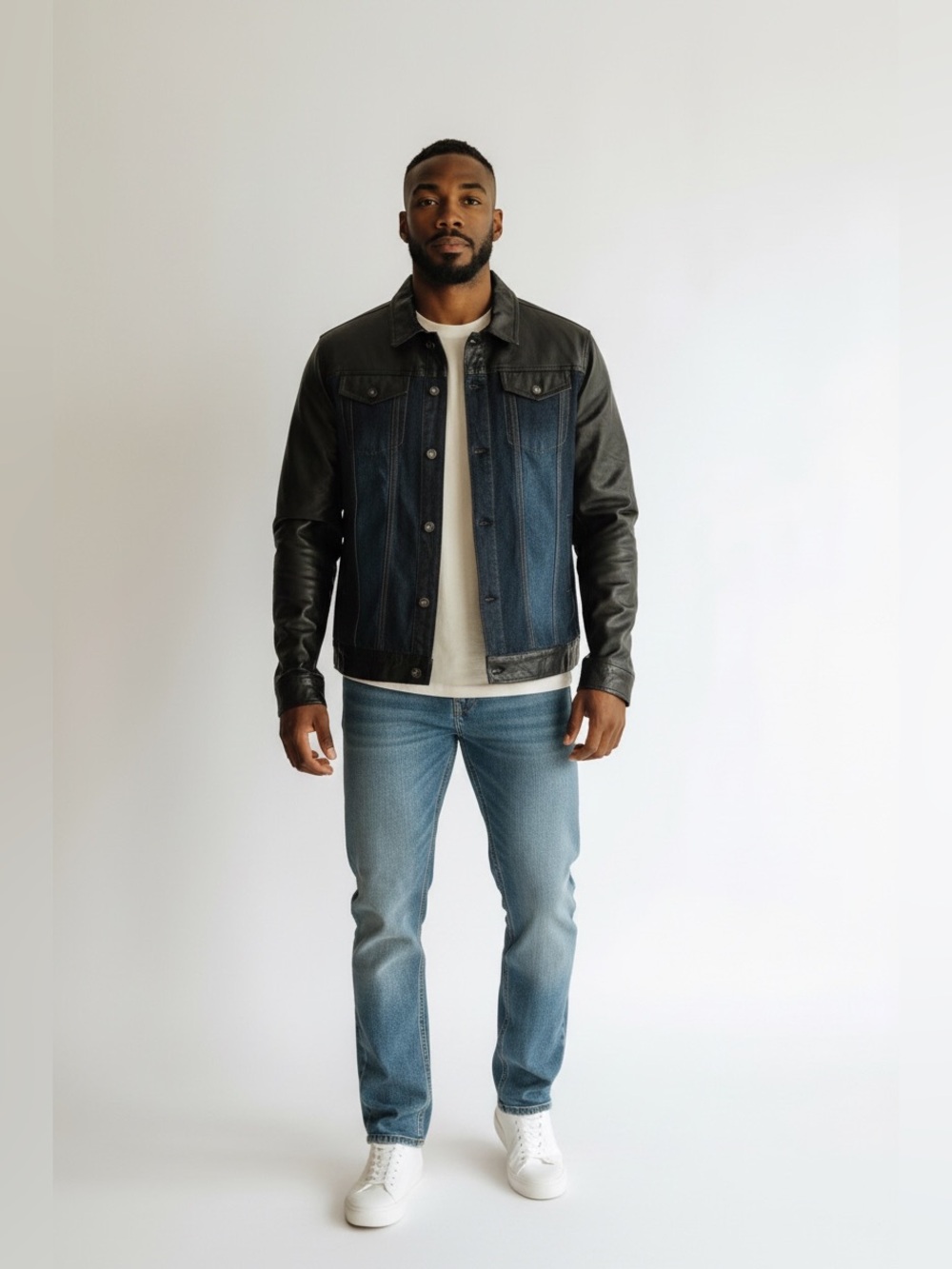 Paul Black Denim and Leather Faux Jacket | NWT
